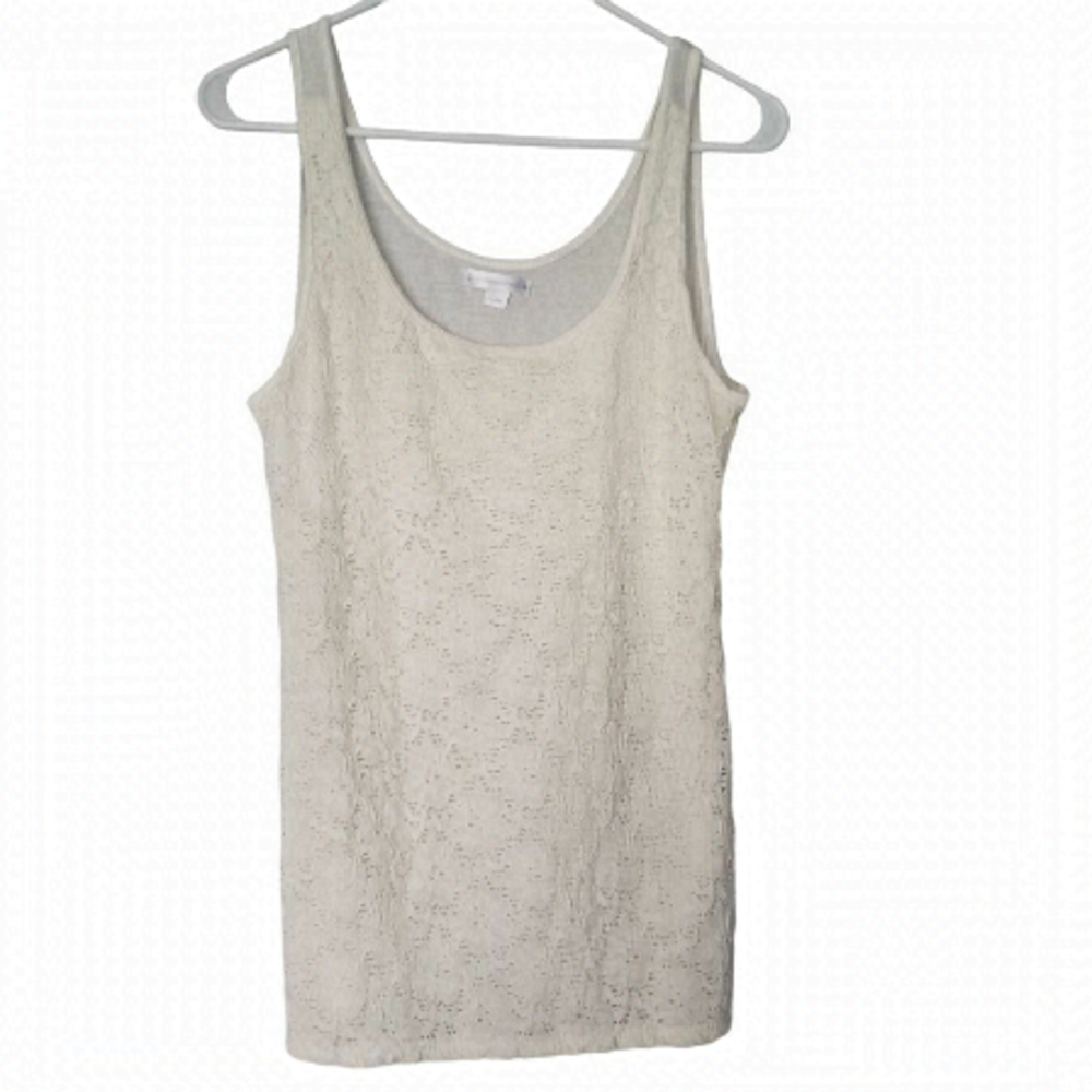 Warehouse one cream white lace tank top large